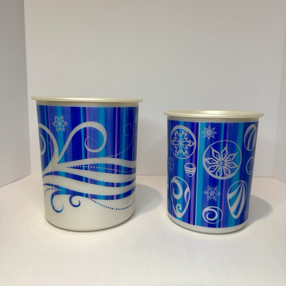 Tupperware Winter Winds Holiday Canisters B & C Snowflake Purple Blue Christmas